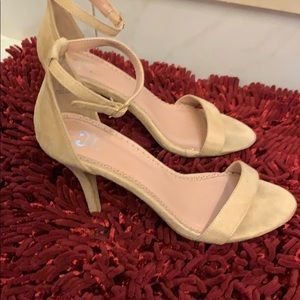 JG Nude Suede Ankle Heels